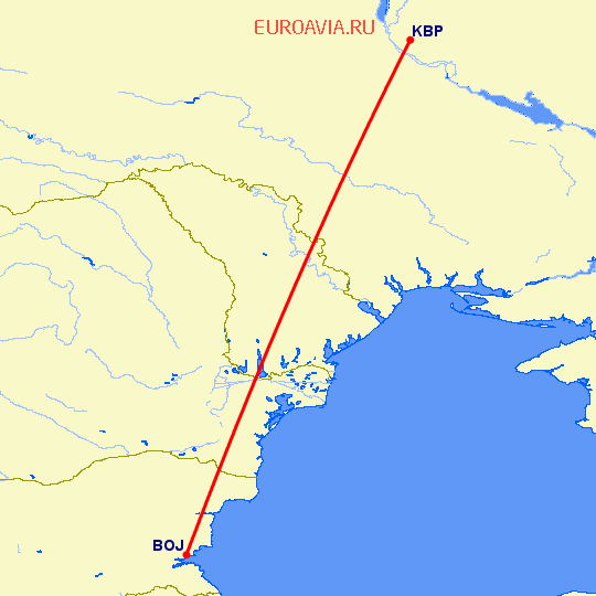 перелет Бургас — Киев на карте