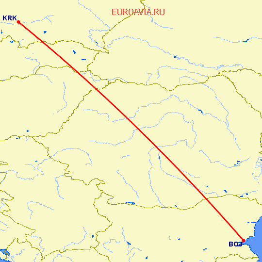 перелет Бургас — Краков на карте
