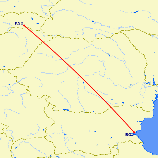 перелет Бургас — Кошице на карте