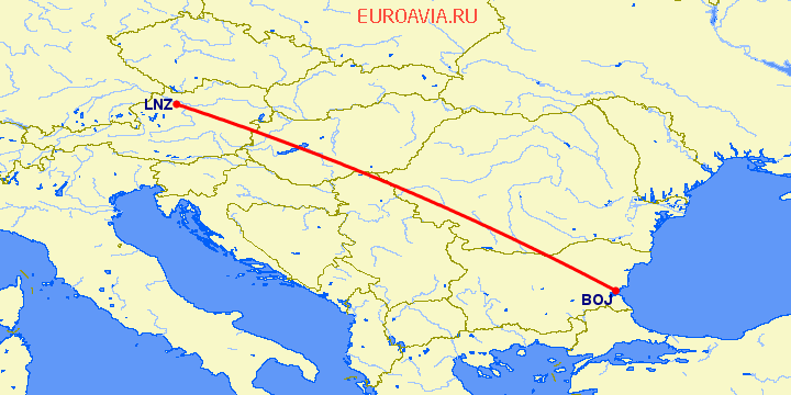 перелет Бургас — Линц на карте
