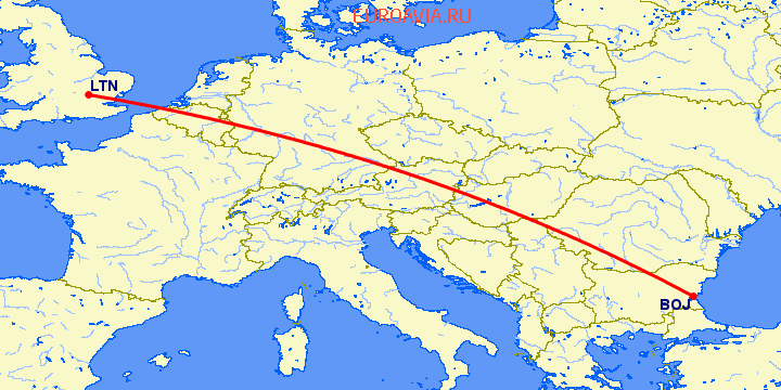 перелет Бургас — Luton на карте