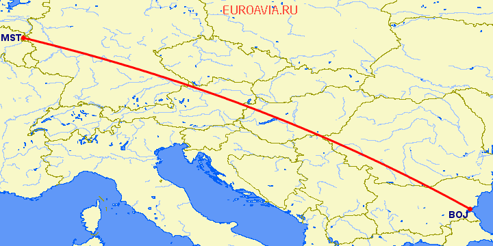 перелет Бургас — Маастрихт на карте