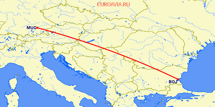 перелет Бургас — Мюнхен на карте