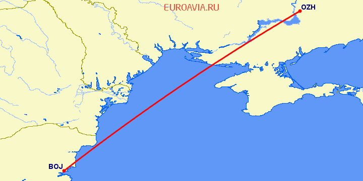перелет Бургас — Запорожье на карте