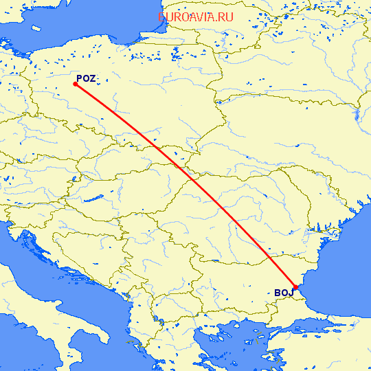 перелет Бургас — Познань на карте
