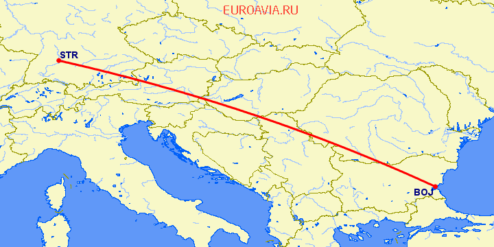 перелет Бургас — Штуттгард на карте