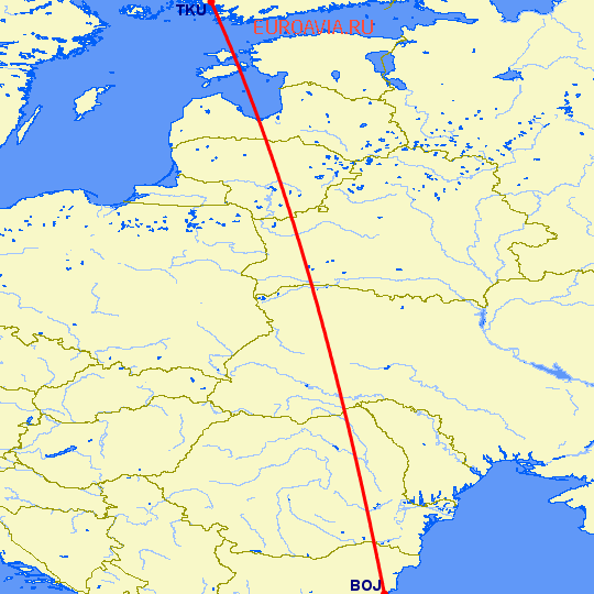 перелет Бургас — Турку на карте