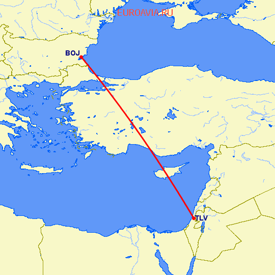 перелет Бургас — Тель Авив на карте