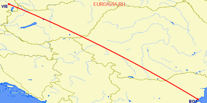 перелет Бургас — Вена на карте