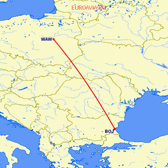 перелет Бургас — Варшава на карте