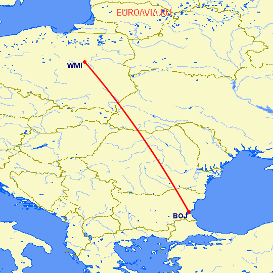 перелет Бургас — Варшава на карте