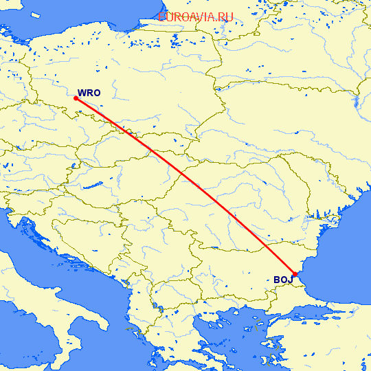 перелет Бургас — Вроцлав на карте