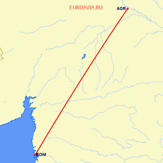 перелет Бомбей — Агра на карте