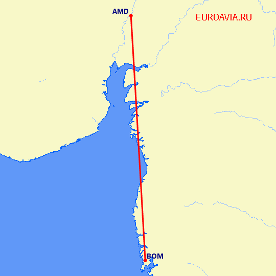 перелет Бомбей — Ахмедабад на карте