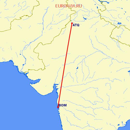 перелет Бомбей — Амритсар на карте