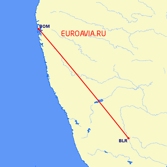 перелет Бомбей — Бангалор на карте