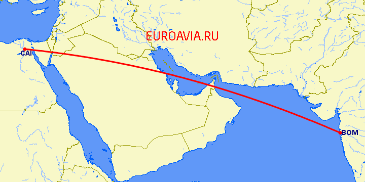 перелет Бомбей — Каир на карте