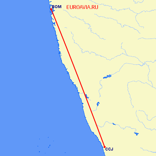 перелет Бомбей — Kozhikode на карте