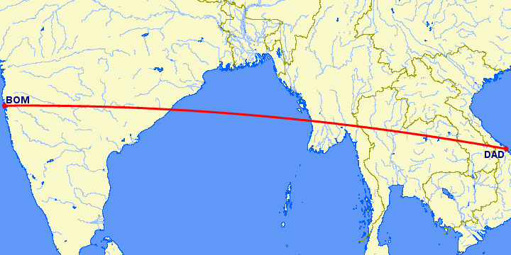 перелет Бомбей — Да Нанг на карте