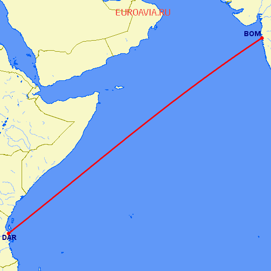 перелет Бомбей — Дар Ес Салаам на карте
