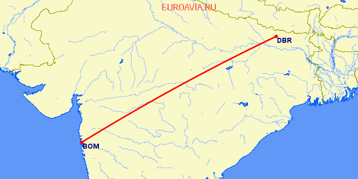перелет Бомбей — Дарбханга на карте