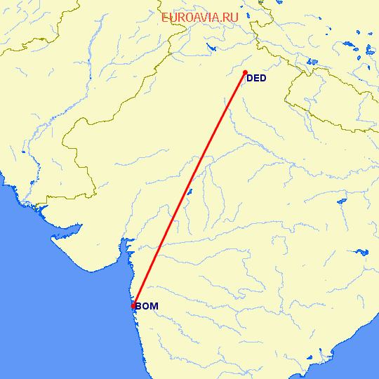 перелет Бомбей — Дера Дун на карте