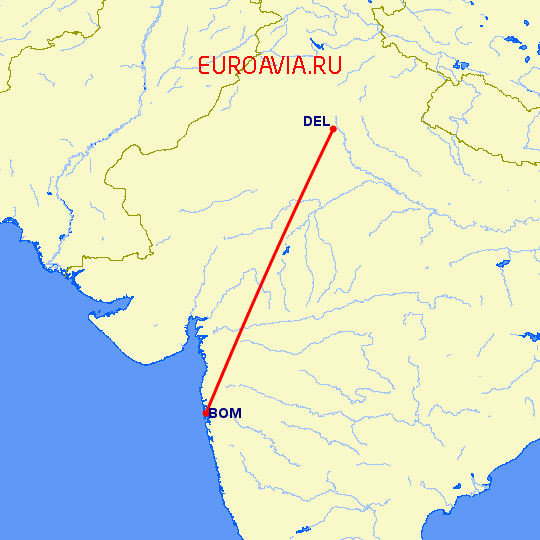 перелет Бомбей — Нью Дели на карте