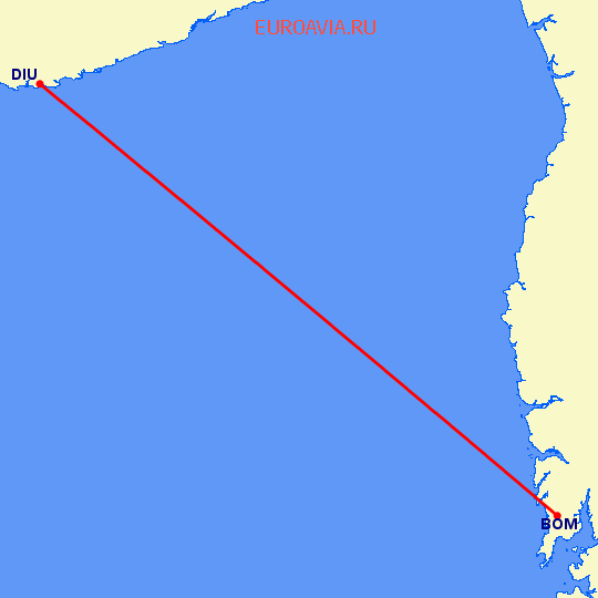 перелет Бомбей — Diu на карте