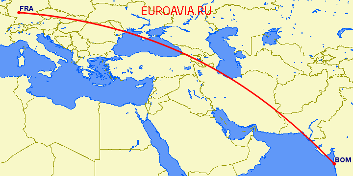 перелет Бомбей — Франкфурт на Майне на карте