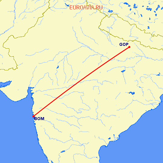 перелет Бомбей — Горахпур на карте