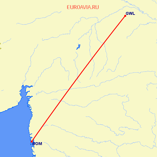 перелет Бомбей — Гвалиор на карте