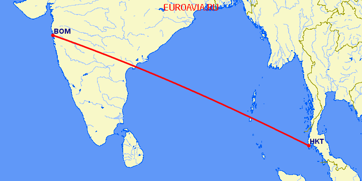 перелет Бомбей — Пхукет на карте