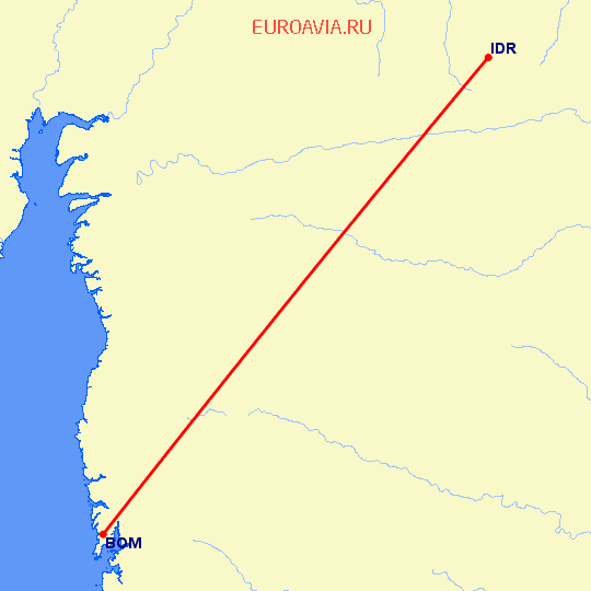 перелет Бомбей — Индор на карте
