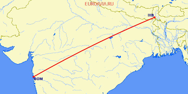 перелет Бомбей — Багдогра на карте