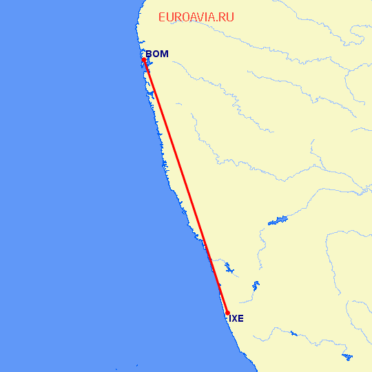 перелет Бомбей — Мангалор на карте