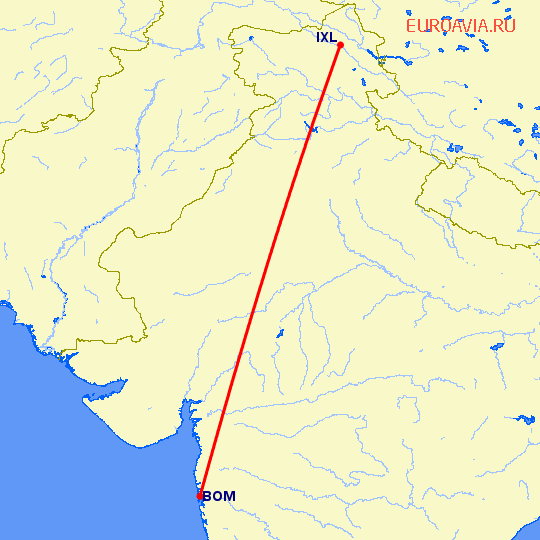 перелет Бомбей — Лех на карте