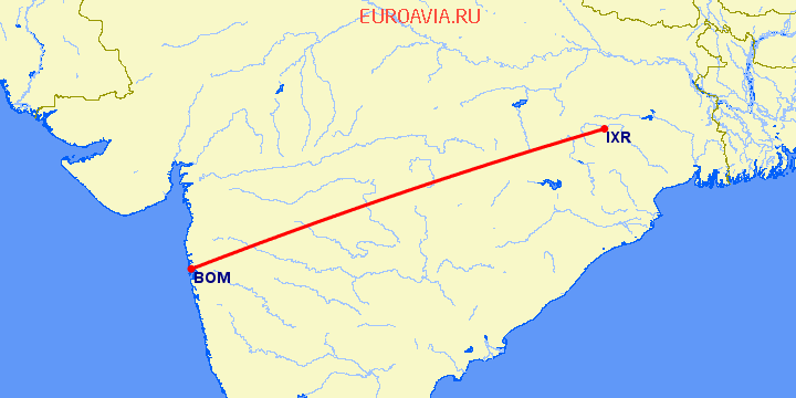 перелет Бомбей — Ранчи на карте