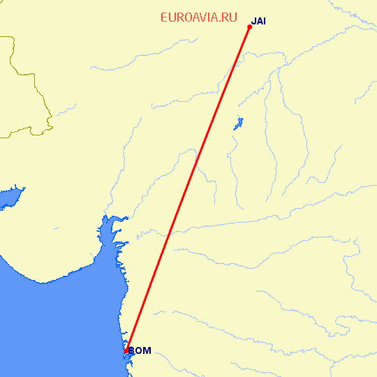 перелет Бомбей — Джайпур на карте