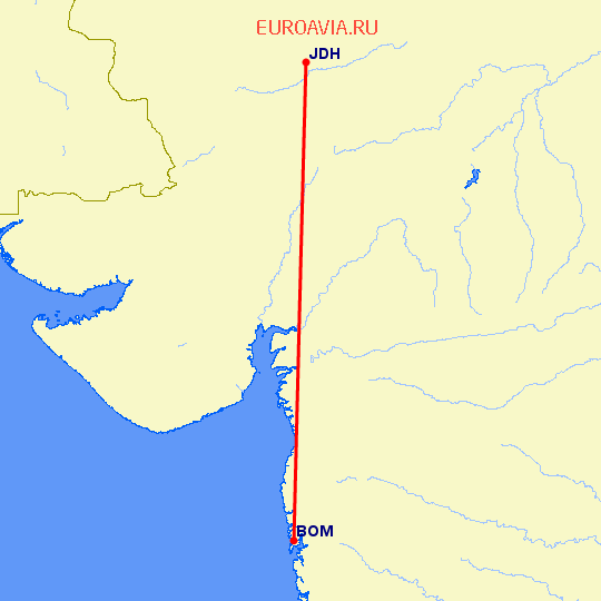 перелет Бомбей — Джодхпур на карте