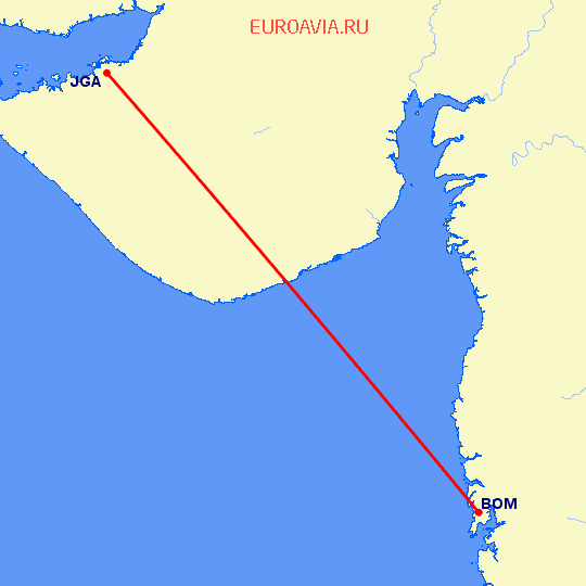 перелет Бомбей — Джамнагар на карте