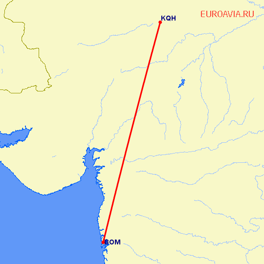 перелет Бомбей — Аджмер на карте