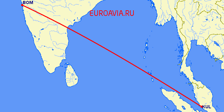 перелет Бомбей — Куала Лумпур на карте