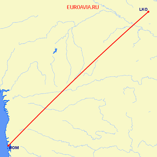 перелет Бомбей — Лакнау на карте