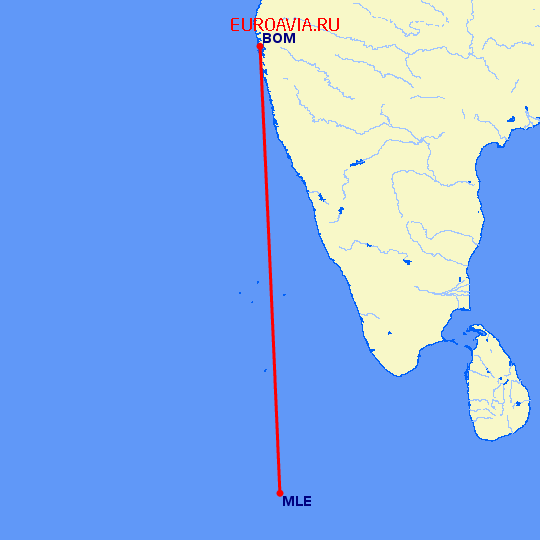 перелет Бомбей — Мале на карте