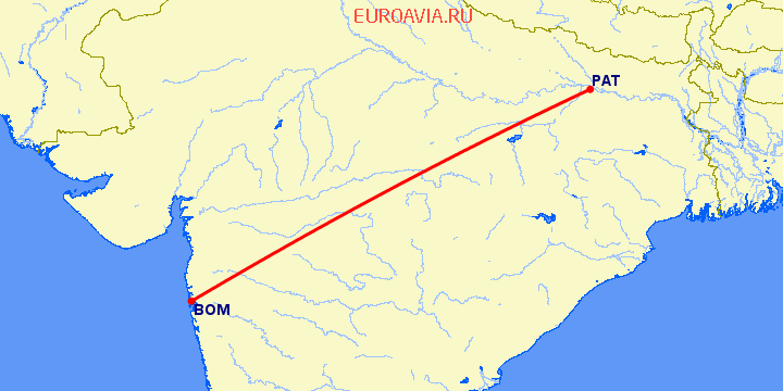 перелет Бомбей — Патна на карте