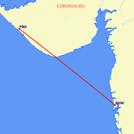 перелет Бомбей — Порбандар на карте