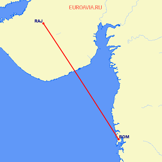 перелет Бомбей — Раджкот на карте