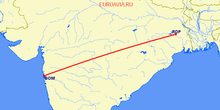 перелет Бомбей — Дургапур на карте