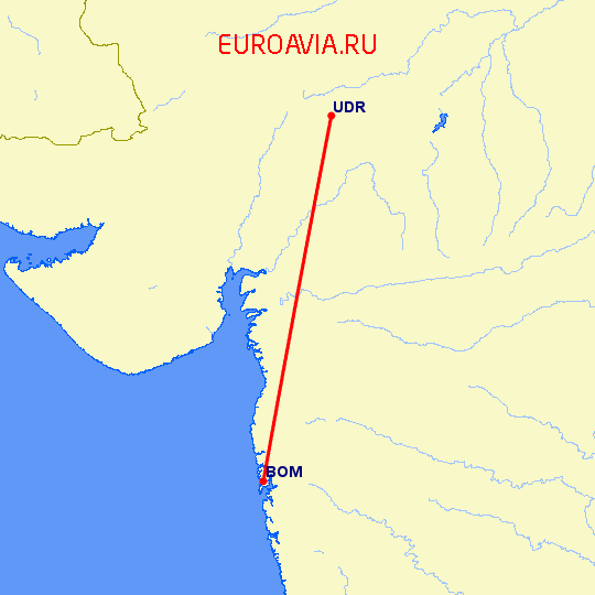 перелет Бомбей — Удайпур на карте
