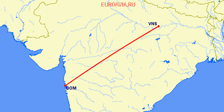 перелет Бомбей — Варанаси на карте
